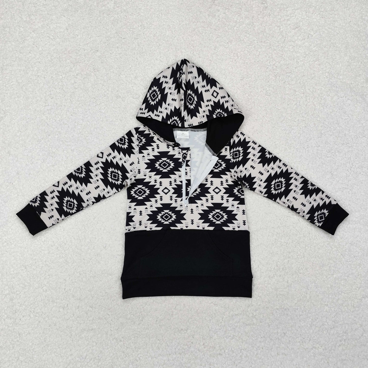 BT0907 Baby Boys Black Aztec Fall Hooded Pullovers Tops