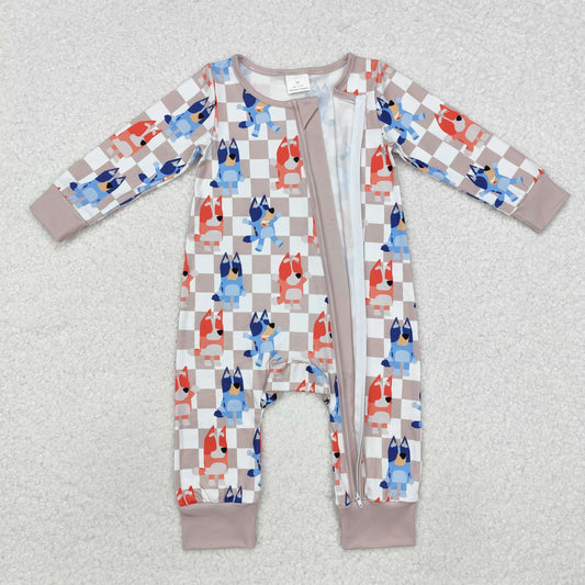 LR1990 Baby Infant Dogs Checkered Zip Romper