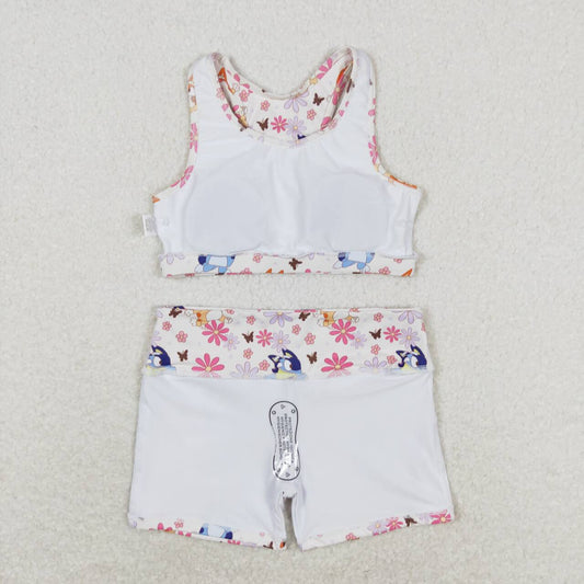 GT0516+SS0213 Cartoon Dog Flower Butterfly Sleeveless Top Shorts Yoga Set