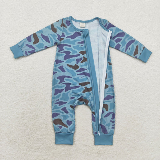 LR1462 Bamboo camouflage brown green zipper long-sleeved onesie