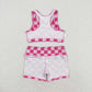 GT0521+ SS0218 Pink plaid sleeveless top and shorts yoga suit