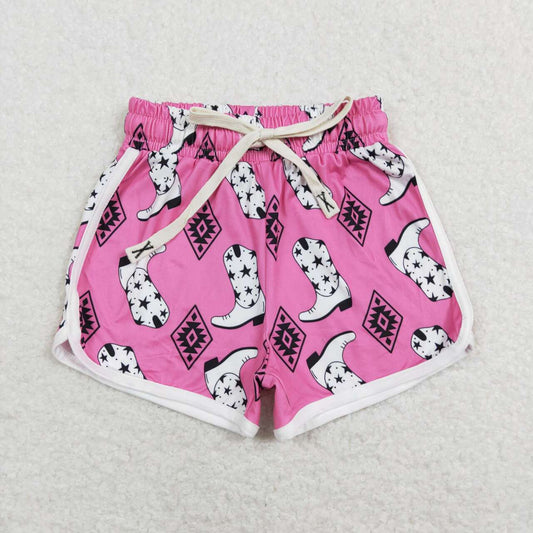 SS0126 kids boots geometric pattern rose red shorts