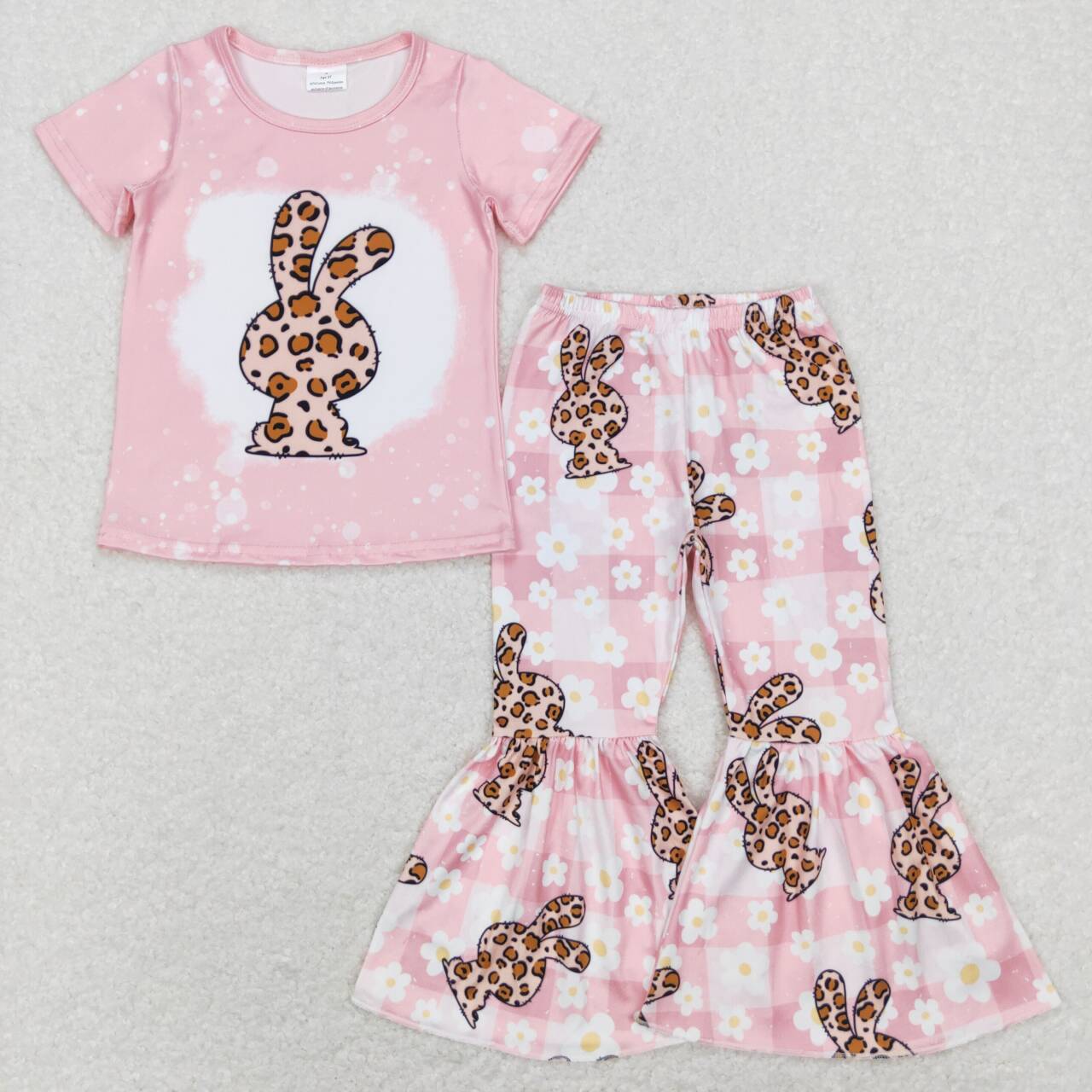 GSPO1181 Flower leopard print rabbit pink plaid short-sleeved trousers suit