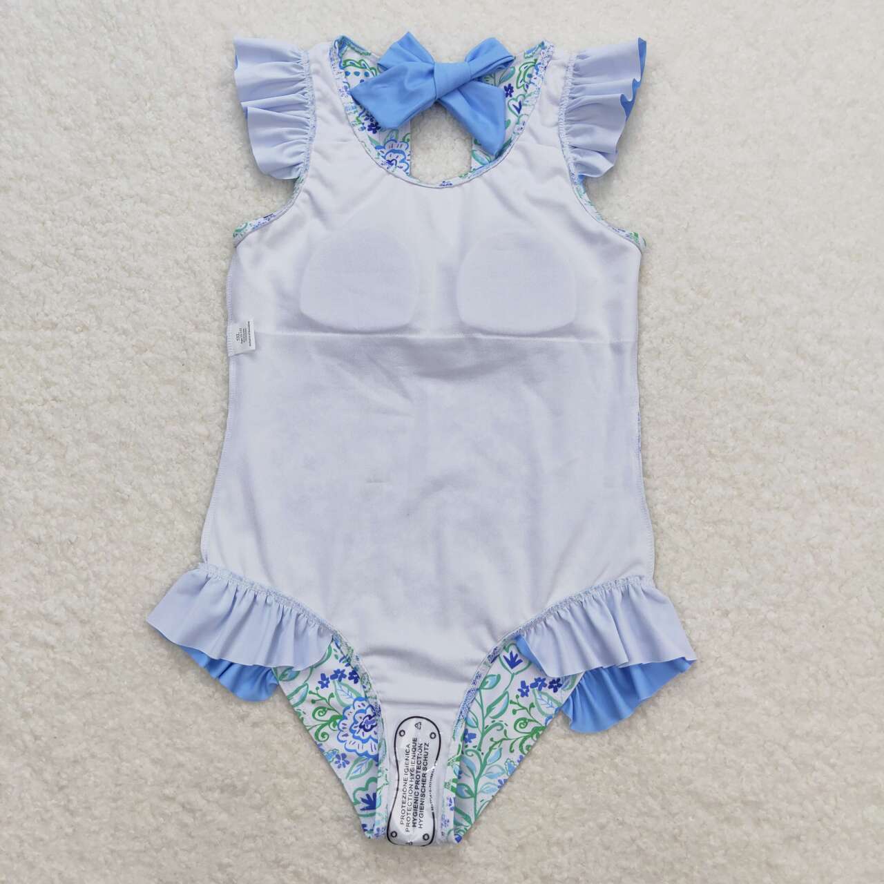 S0278 Floral blue and white lace one-piece swimsuit