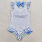 S0278 Floral blue and white lace one-piece swimsuit