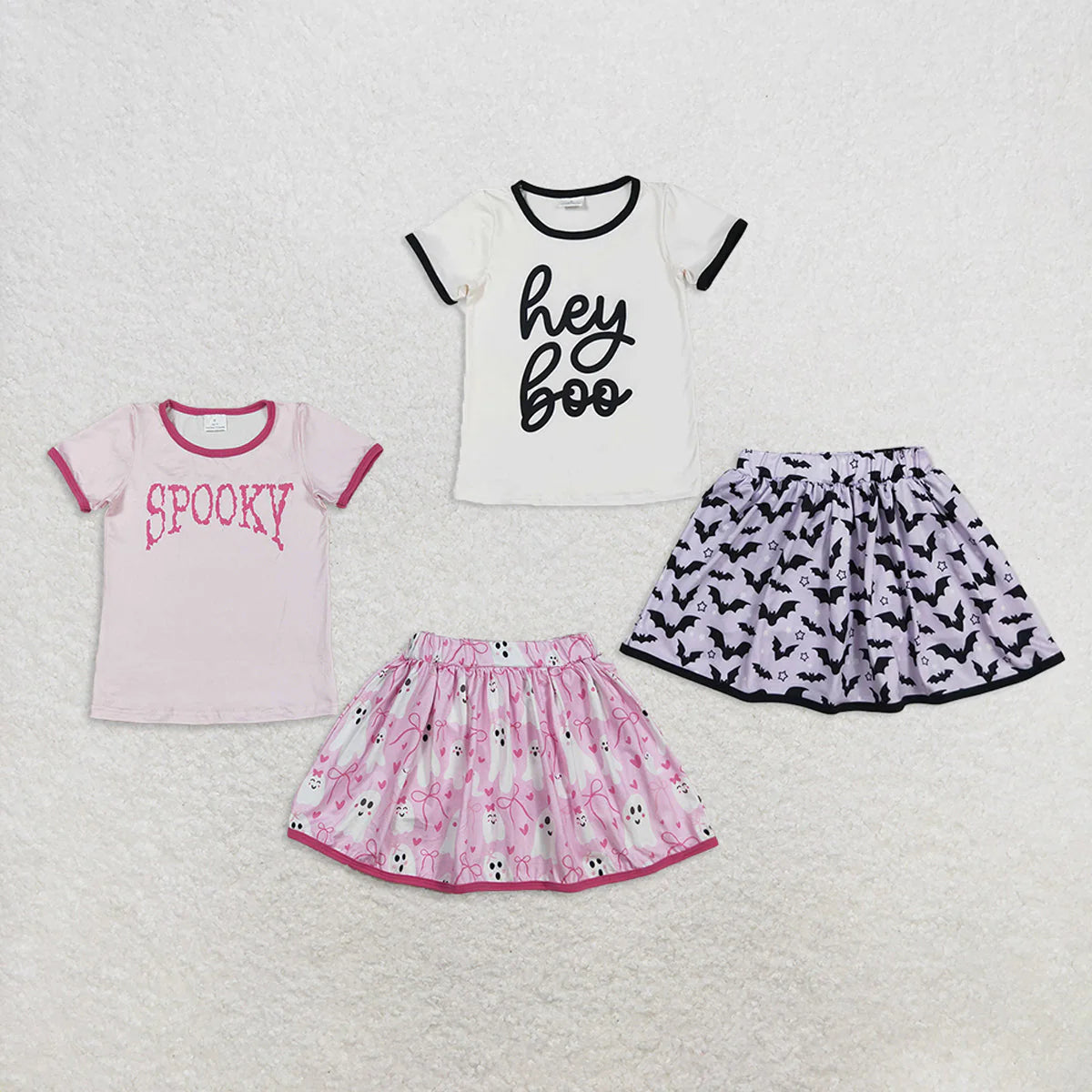 Sibling Baby Girls Hey Boo Spooky Top Bats Ghosts Skorts Halloween Clothes Set C9.1