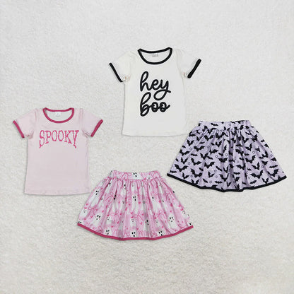 Sibling Baby Girls Hey Boo Spooky Top Bats Ghosts Skorts Halloween Clothes Set C9.1