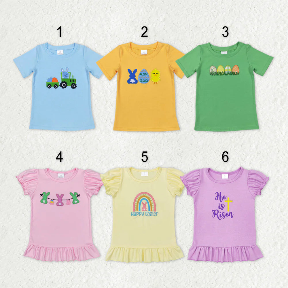 Sibling Baby Boys Girls Embroidery Eggs Rabbits Cross Easter Tee Shirts Top C10.22