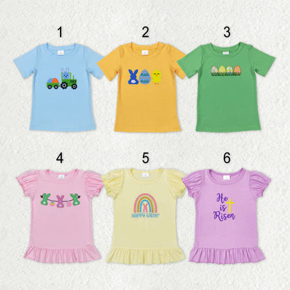 Sibling Baby Boys Girls Embroidery Eggs Rabbits Cross Easter Tee Shirts Top C10.22