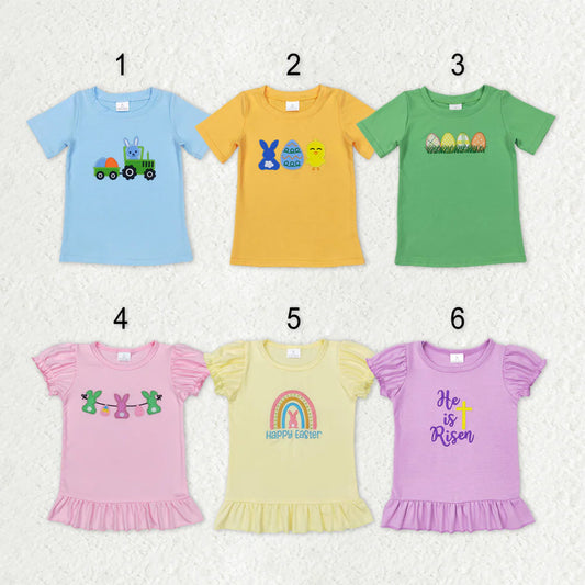 Sibling Baby Boys Girls Embroidery Eggs Rabbits Cross Easter Tee Shirts Top C10.22
