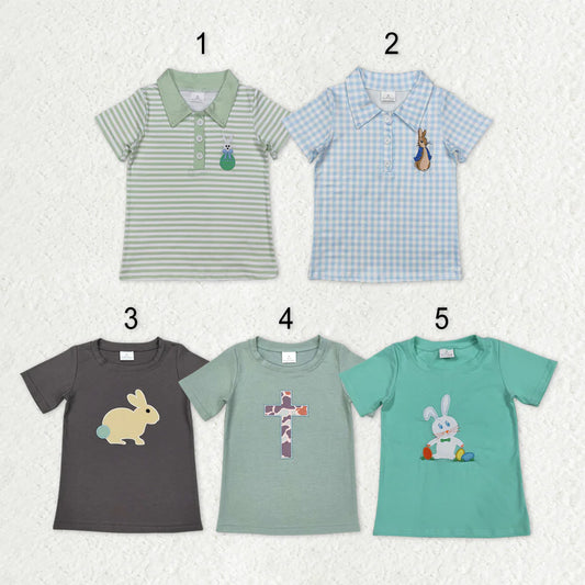 Sibling Baby Boys Embroidery Eggs Rabbits Cross Easter Polo Shirts Tops C10.22