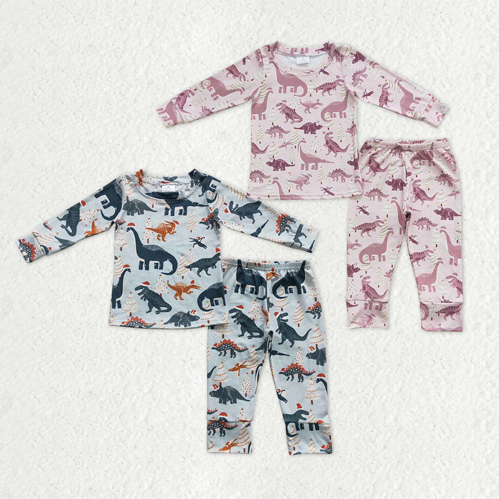 Sibling Baby Boys Girls Christmas Hats Dinosaurs Trees Top Pant Pajamas Sets C9.30