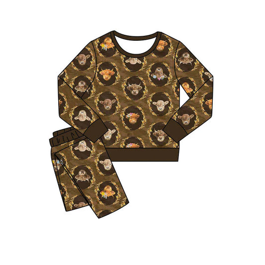 C11.20 Custom Moq 8 Baby Boys Highland Cows Pants Western Pajamas Sets