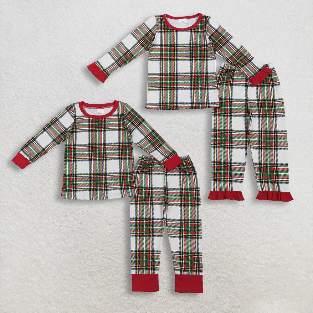 Sibling Baby Boys Girls Green Red Checked Christmas Pants Pajamas Sets C11.6
