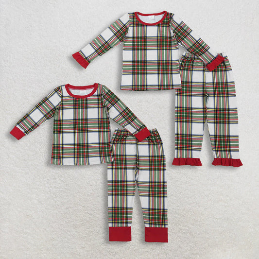 Sibling Baby Boys Girls Green Red Checked Christmas Pants Pajamas Sets C11.6