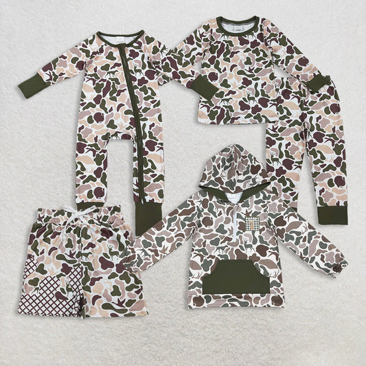Sibling Baby Boys Turkey Ducks Camo Hunting Pajamas Sets Zipper Rompers Hoodies Top Shorts Bottom C10.31