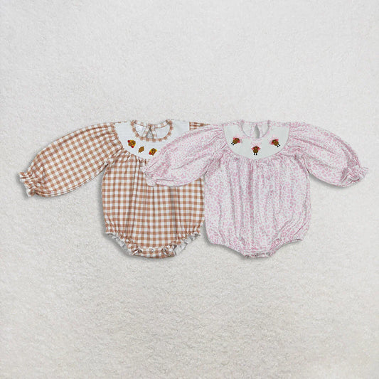 Sibling Smocked Baby Girls Thanksgiving Turkey Bows Ruffle Rompers Dresses C11.1