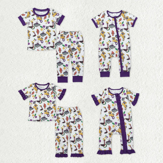 Sibling Baby Kids Anchors Crayfishes Top Pants Mardigras Pajamas Sets Zipper Footie Rompers C9.30