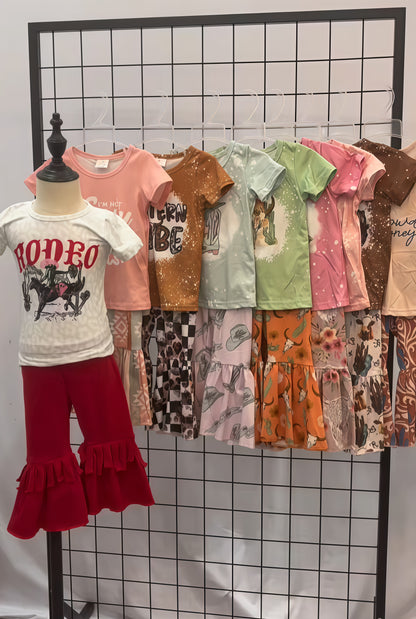 Sibling Baby Girls Western Shirts Bell Bottom Pants Outfits Sets C8.22