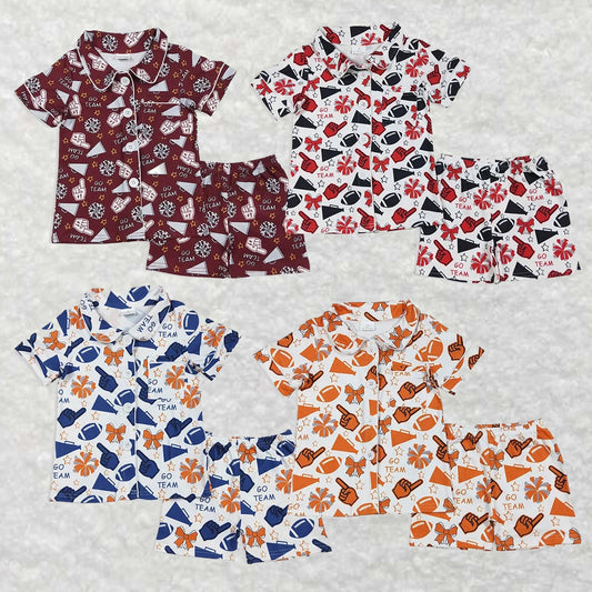 Sibling Baby Girls Footballs Go Team Button Top Shorts Pajamas Sets C10.22
