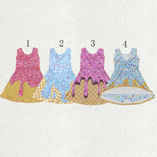 Sibling Baby Girls Ice-cream Drip Yoga Skort Knee Length Dresses 6.2