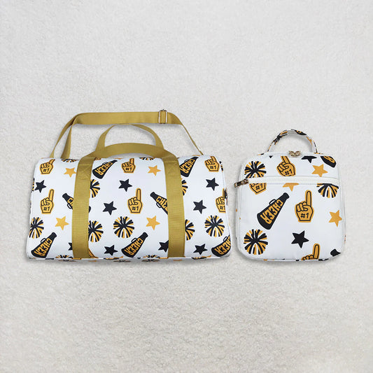 Sibling Gold Black Stars Cheer Team Gym Bags Lunch Boxes C10.31