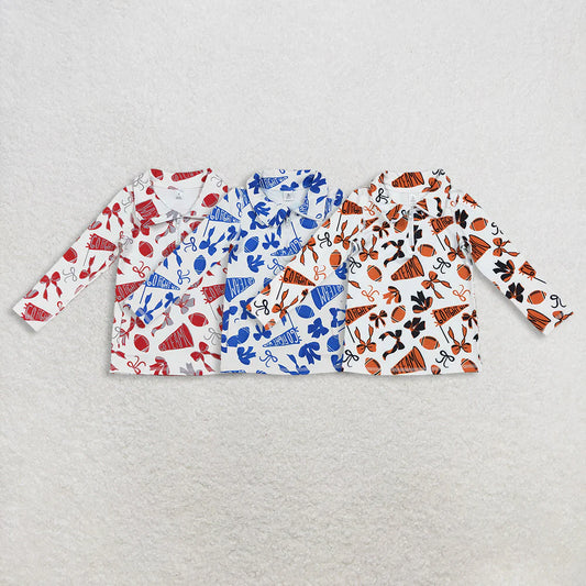 Sibling Baby Girls Bows Footballs Go Team Yoga Active Zipper Pullovers Top C11.1