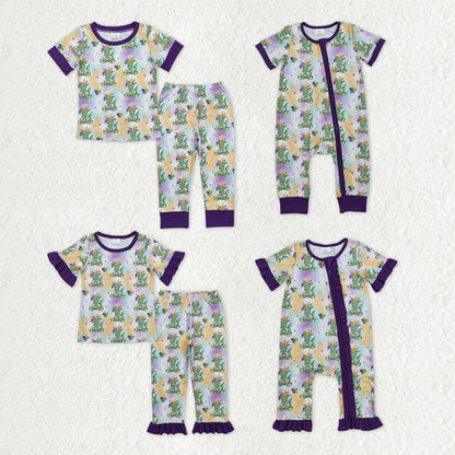 Sibling Baby Kids Anchors Crocodiles Top Pants Mardigras Pajamas Sets Zipper Footie Rompers C9.30