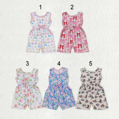 Sibling Baby Girls Sleeveless Flowers Bows Pockets Shorts Jumpsuits C10.27
