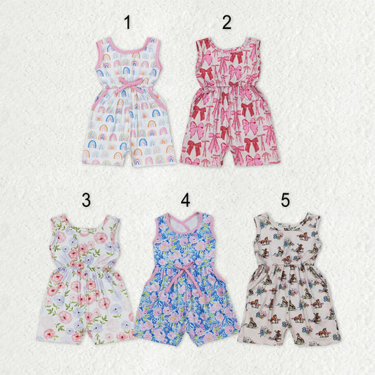 Sibling Baby Girls Sleeveless Flowers Bows Pockets Shorts Jumpsuits C10.27