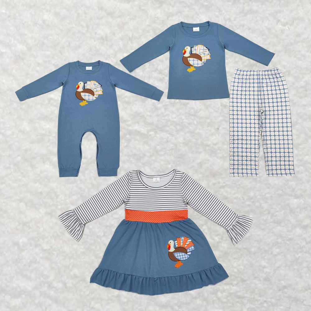 Sibling Girls Boys Thanksgiving Turkey Rompers Pajamas Outfits Sets