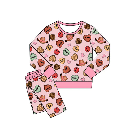 C11.20 Custom Moq 8 Baby Girls Hats Leopard Hearts Pants Western Pajamas Sets