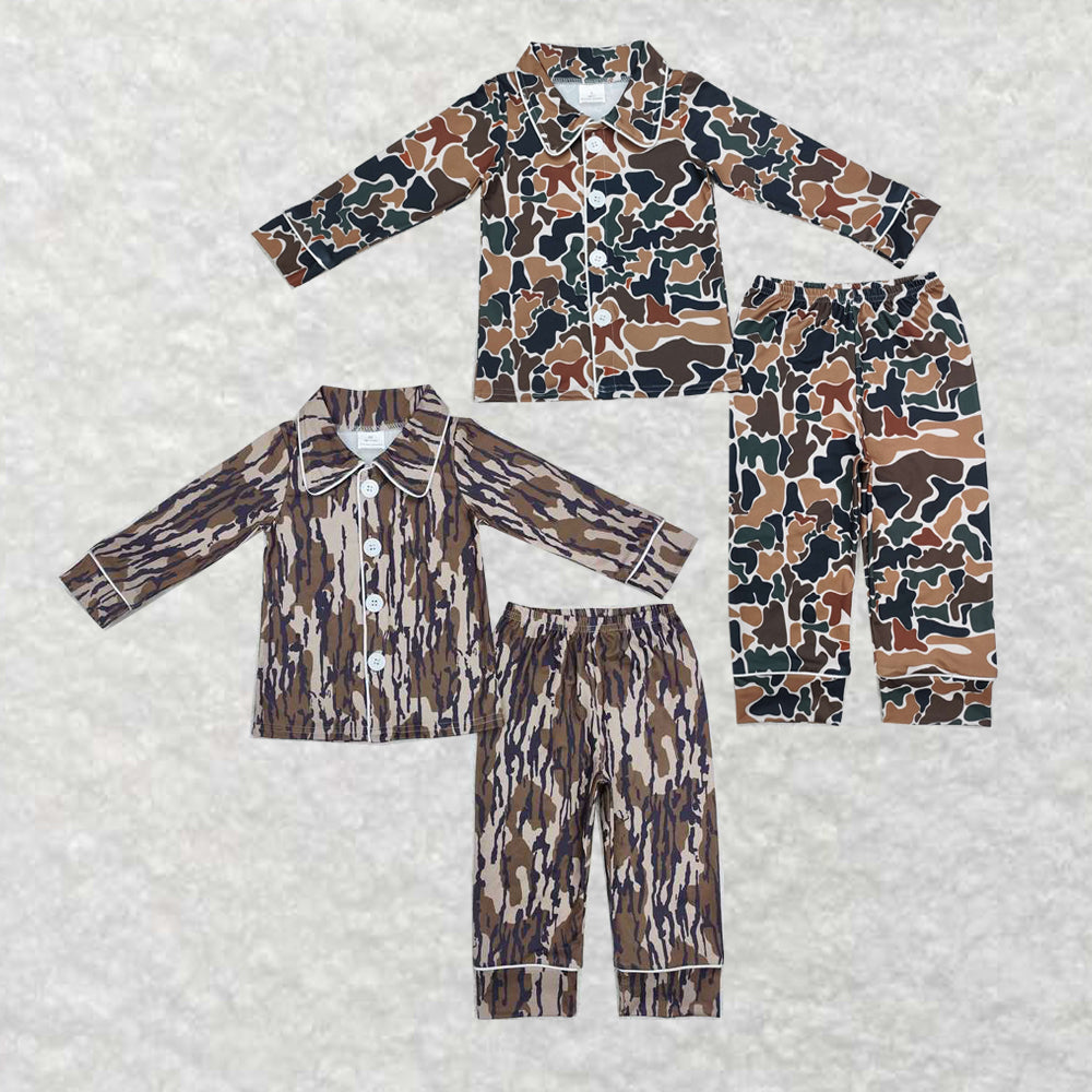 Sibling Boys Baby Boys Camo Fall  Buttons Top Pants Pajamas Clothes Sets