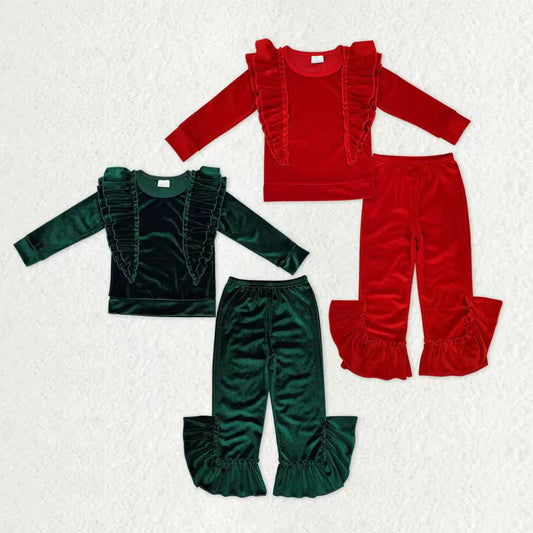 Sibling Baby Girls Christmas Ruffle Bell Pants Velvet Pajamas Clothes Sets C11.6