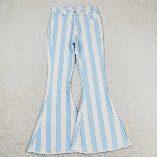 Mommy&Me Baby Girls Blue Stripes Bell Flare Denim Pants