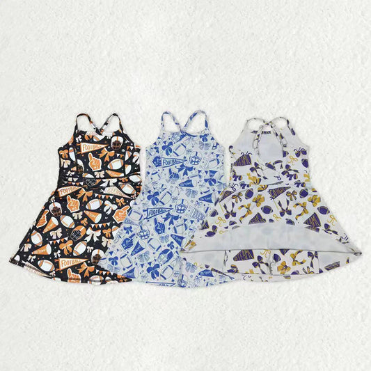 Sibling 3 Colors Baby Girls Bows Footballs Go Team Shorts Yoga Active Knee Length Dresses C10.25