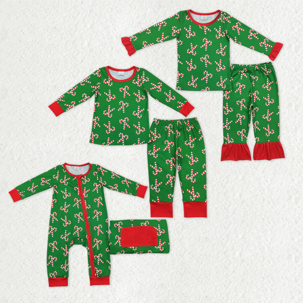 Sibling Baby Boys Girls Christmas Candy Cane Pant Pajamas Sets Zipper Footie Rompers C11.18