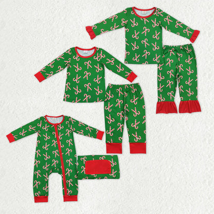 Sibling Baby Boys Girls Christmas Candy Cane Pant Pajamas Sets Zipper Footie Rompers C11.18