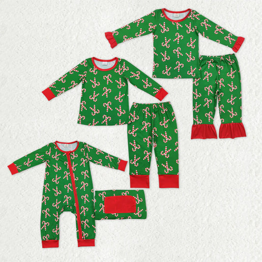 Sibling Baby Boys Girls Christmas Candy Cane Pant Pajamas Sets Zipper Footie Rompers C11.18