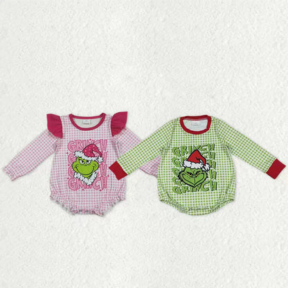 Sibling Baby Boys Girls Long Sleeve Grin Christmas Checked Rompers C10.25