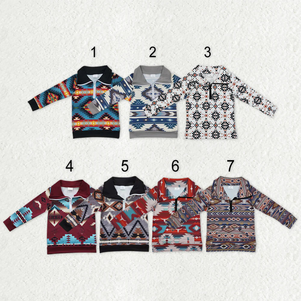 Sibling Baby Boys Western Aztec Long Sleeves Zipper Pullover Tops C10.24