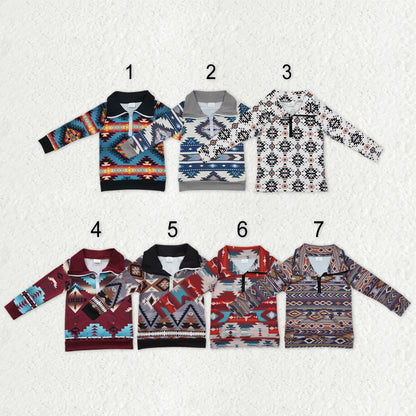 Sibling Baby Boys Western Aztec Long Sleeves Zipper Pullover Tops C10.24