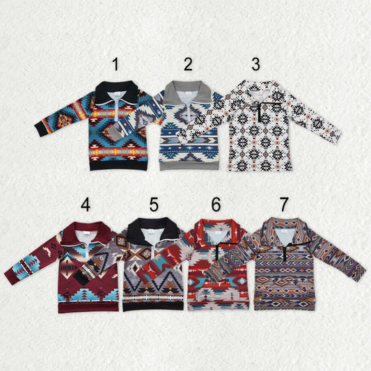 Sibling Baby Boys Western Aztec Long Sleeves Zipper Pullover Tops C10.24