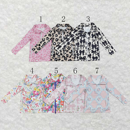Sibling Baby Girls Flowers Bows Pockets Zipper Yoga Active Pullovers Top C9.1