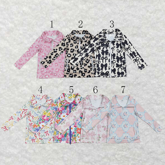 Sibling Baby Girls Flowers Bows Pockets Zipper Yoga Active Pullovers Top C9.1