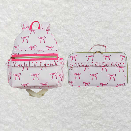 Girls Back To School Bow Print Pink Backpack Lunch Boxes