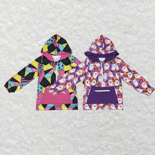 Sibling Baby Girls Colorful Patchwork Ghosts Pocket Zipper Halloween Hoodies Top C10.24