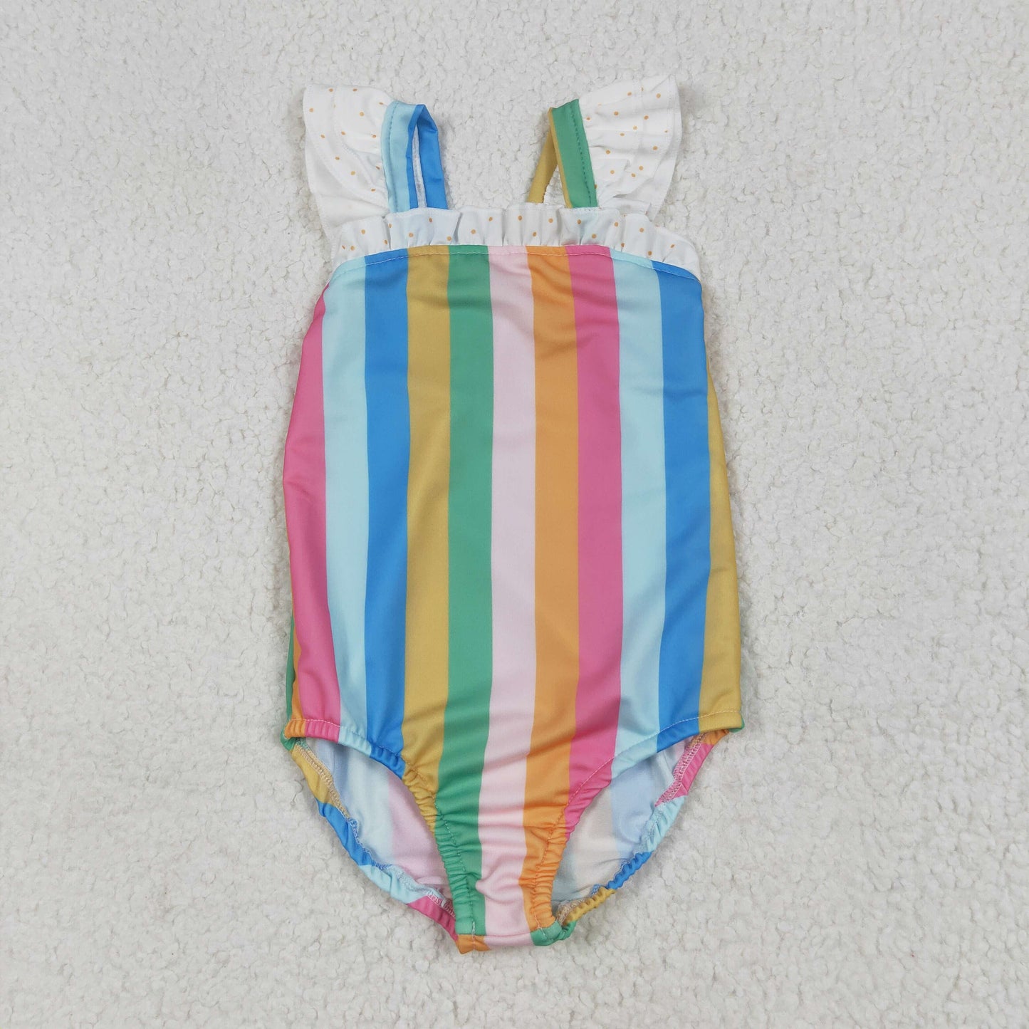 S0550 Baby Girls Flutter Sleeves Colorful Stripe One Piece Swimsuit 6.28