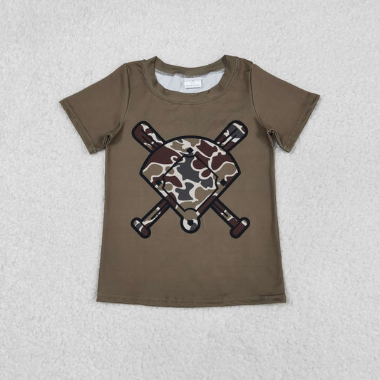 BT1425 Baby Boys Short Sleeve Dark Brown Dark Khaki Camo Baseballs Team T-shirts Top C11.19