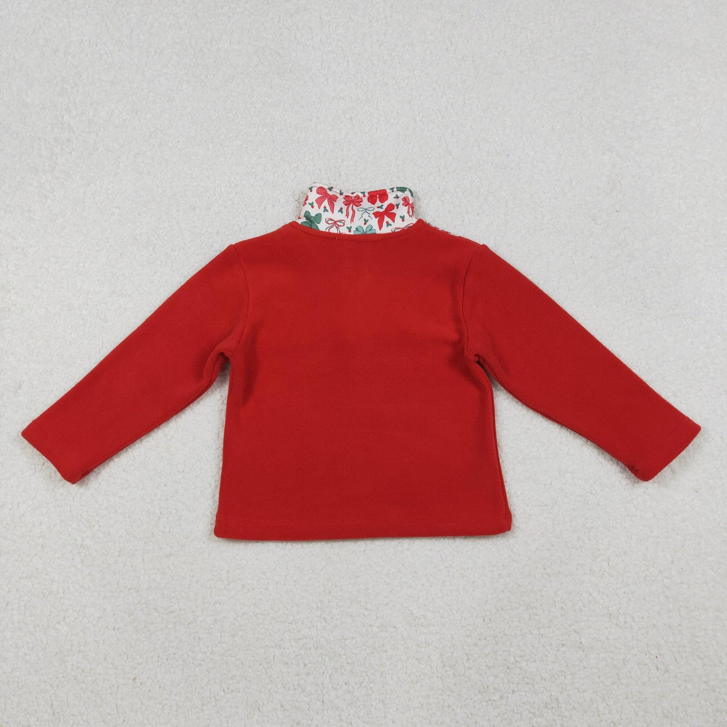 GT1150 Baby Girls Red Green Bows Christmas Half Zipper Pullover Top C10.15